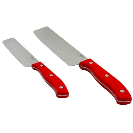 Oster Evansville 2 Piece Nakiri Knife Set with Red