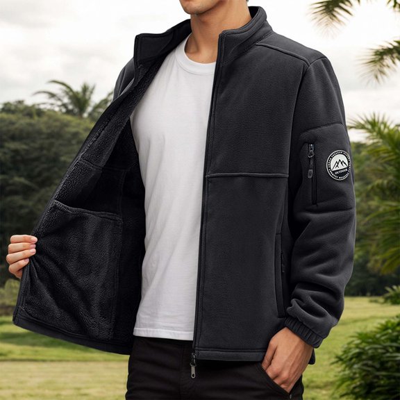 Men's Polar Lined Jacket Warm Full Zip Up Thick Jacket Soft Outwear Winter Coat with Zipper Pocket,For men in autumn and winter, there are warm, thickened jackets, warm jackets