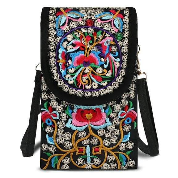 GASTROPOD Cell Phone Bag, Retro Embroidery Crossbody Purse, Small Vintage Canvas Handbag Shoulder Bag for Women, Fits for iPhone Xr Xs Max Samsung