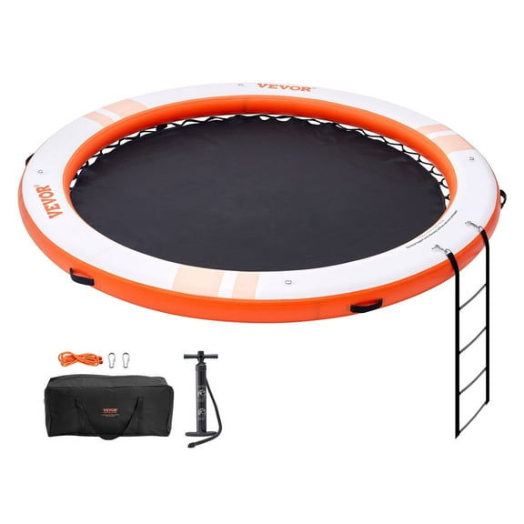 VEVOR Inflatable Floating Dock, ø10FT Inflatable Dock Platform with ø8FT Trampoline Mesh Pool, Non-Slip Floating Platform Water Mat with Portable Bag & Detachable Ladder for Pool Beach Relaxation