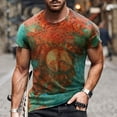 thumbnail image 2 of T-Shirts pour Hommes Décontracté Bouton Patchwork Col Rond Pull Sport Blouse Hauts Été Manches Courtes Hauts, 2 of 3