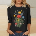 thumbnail image 2 of CYMMPU 3/4 Sleeve Blouses for Women Dressy Casual Round Neck Loose Fit Summer Fashion Shirts Spring Tops Flower Pattern Tunic Tops Lightweight Basic T-Shirts Black S, 2 of 4