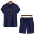thumbnail image 1 of Weiqiqre Men's 2 Piece Outfits Linen Set Short Sleeve Shirt Top and Drawstring Waist Vacation Short Sets, 1 of 5