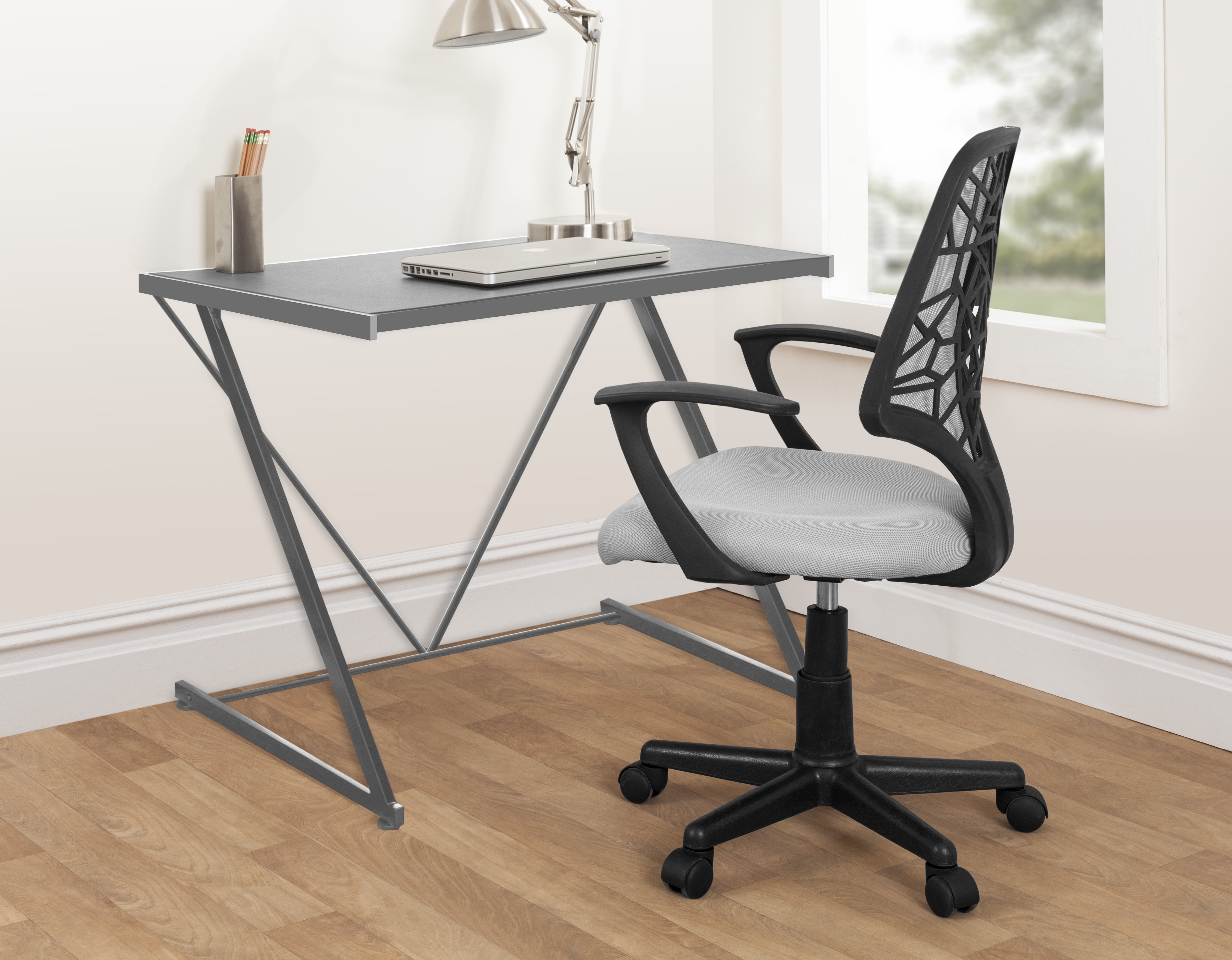 Urban Shop ZShaped Student Desk, Silver