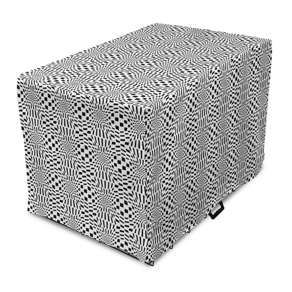 Crazy Art Dog Crate Cover, Composition of Quirky Squares Going Inwards Optical Illusion, Easy to Use Pet Kennel Cover Small Dogs Puppies Kittens, 7 Sizes, Charcoal Grey and White, by Ambesonne
