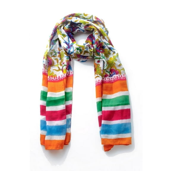 Mirayan India New Hand Painted and Colorful Block Printed Soft Chanderi Silk Stole Scarf