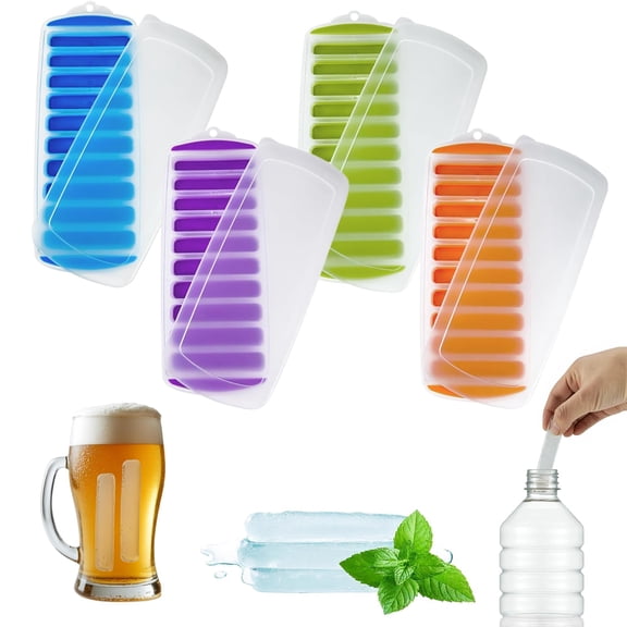 Lily's Home Silicone Ice Cube Tray with Lid Set of 4, BPA-Free, Ideal for Water Bottles & Sports Bottles, Flexible & Stackable Design for Quick Release, Ice Cube Trays for Freezer(11.81"*4.72"*0.95")