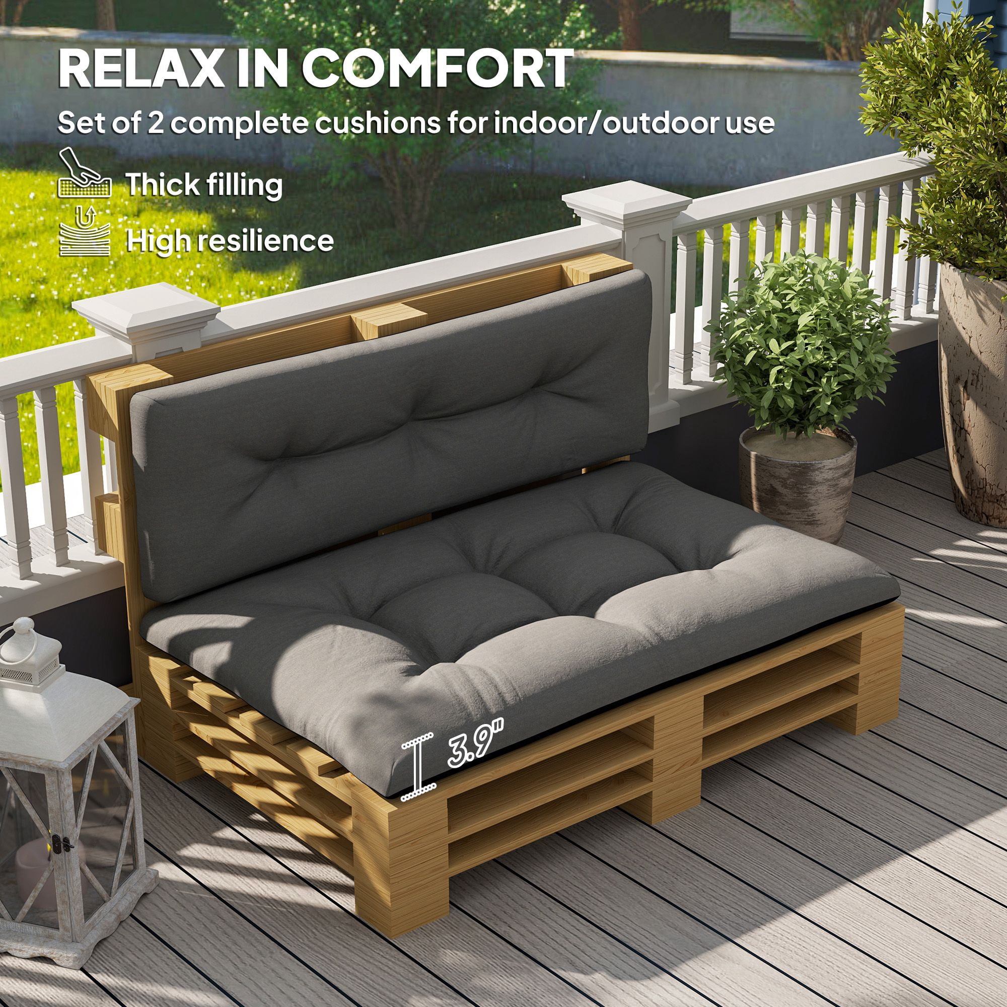 Alvantor 47"Patio Cushions 2 Seater Pallet Cushions 3.9" Bench Cushion for Garden, Patio, Black