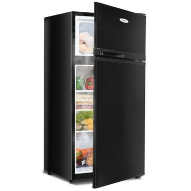 Topcobe 2 Doors Cold-rolled Sheet Compact Refrigerator, Double Door Mini Fridge with Freezer for Bedroom Office or Dorm - Black