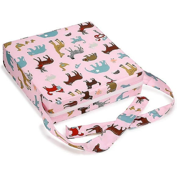 Asiento elevador extraíble y lavable con correas para silla de comedor infantil (rosa)
