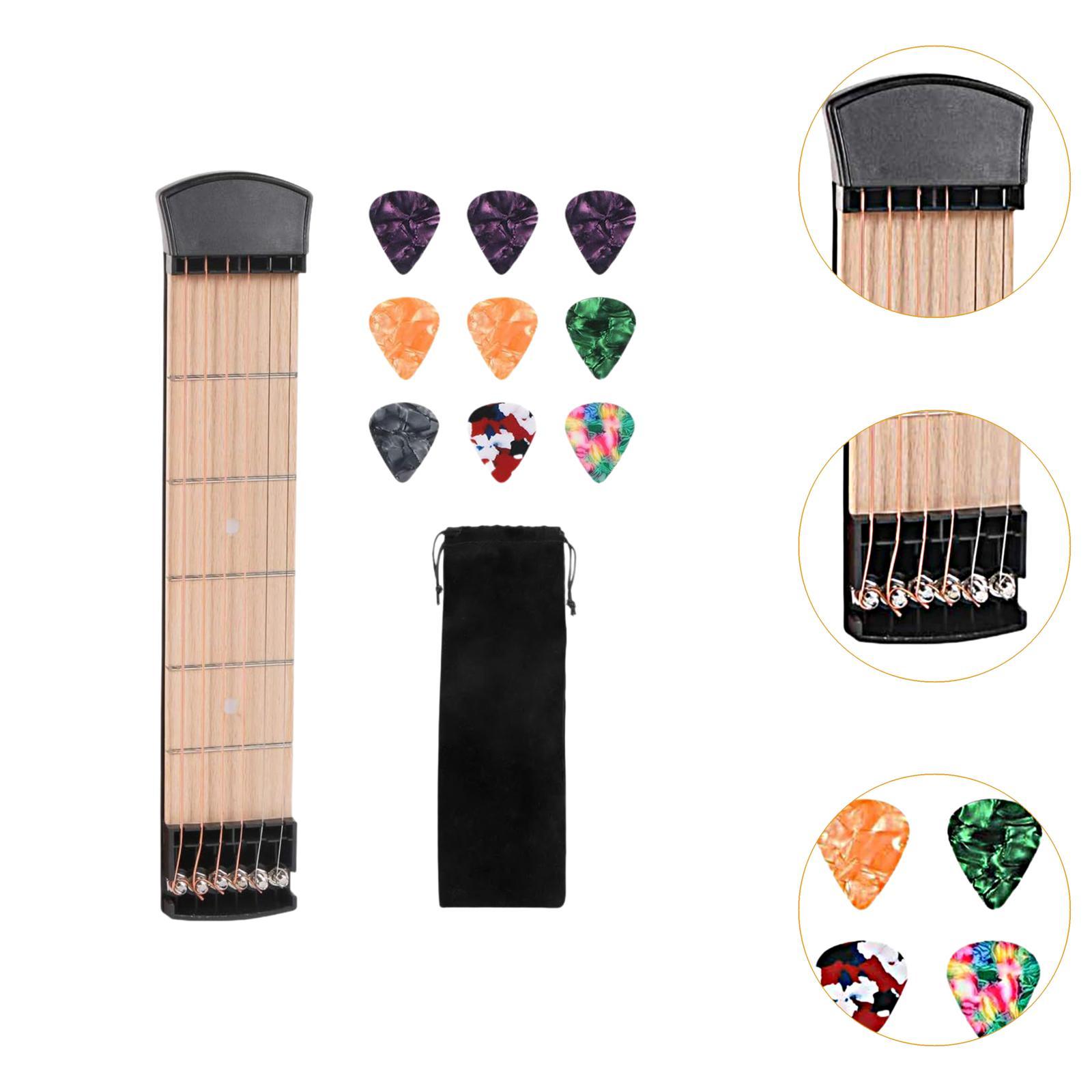 Dualoai Pocket Guitar Mini Useful for Beginner for Home Travel 6 Strings Fingerboard Black
