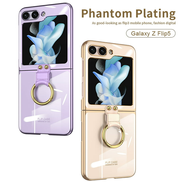 Slim Case Compatible Samsung Galaxy Z Flip 5 With Ring Holder Clear Hard Pc  Back Z Flip 5 Cover