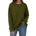 thumbnail image 2 of TKLPEHG Solid Color Crewneck Sweatshirts Women With Pocket Long Sleeve Loose Fit Tunic Sweatshirt Casual Pullover Fall Clothes (Army Green,L), 2 of 7