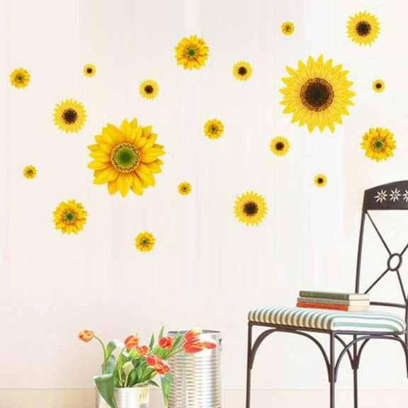Removable Sunflower Wall Decor Stickers Peel and Stick 3D Sunflower Wall Decals Self-Adhesive Sunflower Stickers for Crafts Car Decals, Kids Baby Bathroom Living Room Decor