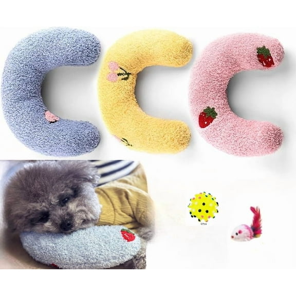 Pet pillow- Cat pillow-Dog pillow, Cutated Dog Calming Pillow Dog Neck Pillow Cat Pillow for Indoor Small Medium Pet Dogs and Cats -With toys（random color）