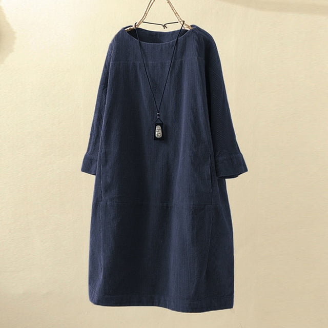 pstuiky Robes pour Femmes Grande Taille, Mode Grande Taille Femmes Manches Longues Velours Côtelé Uni Poches Robe Décontractée Robes Grande Taille Liquidation