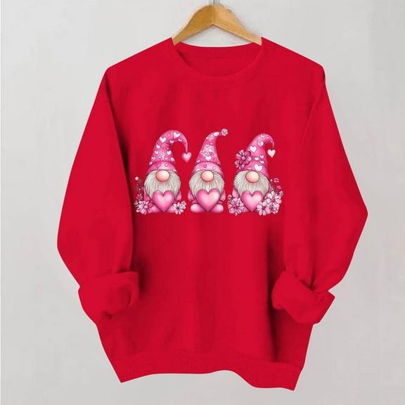 Craaazy Women's Round Neck Love Heart Graphic Long Sleeve Valentines Shirts Gifts