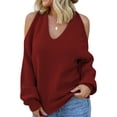 thumbnail image 1 of HOTAPEI Criss Cross Sweaters for Women Trendy Off Shoulder Sweater Long Sleeve V Neck Knitted Pullover Sweaters Jumper Tops, 1 of 5