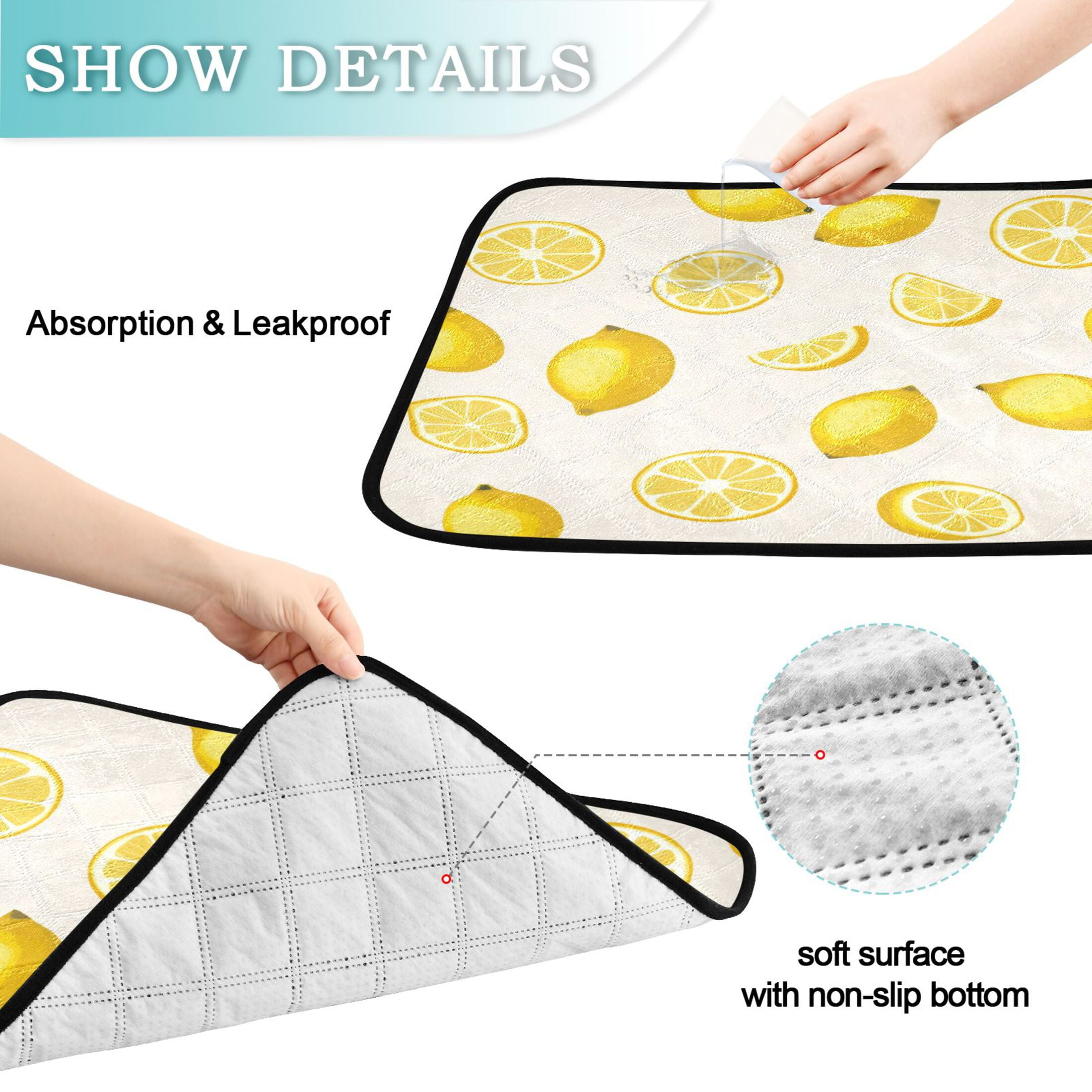 Washable Pet Pee Pads with Super Absorbent Reusable Training Pads for Dogs & Cats Yellow Lemon Pattern
