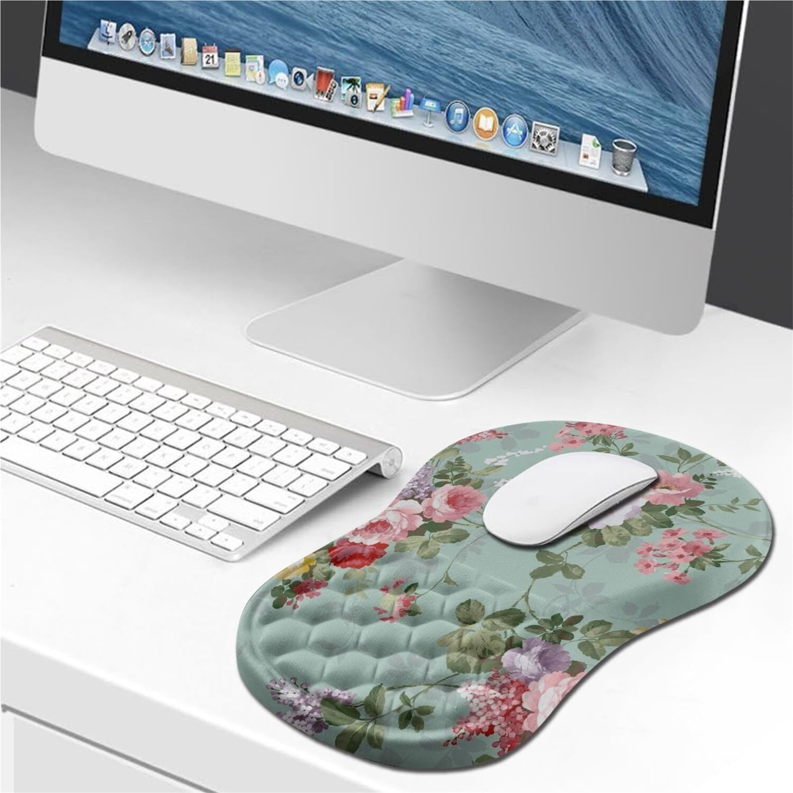 NexTone Ergonomic Mouse Pad Wrist Support, Wrist Rest Mousepad for Carpal Tunnel Pain Relief with Integrated Memory Foam Slope Massage Bulge (11.8x7.9 inch,Pink Fluid