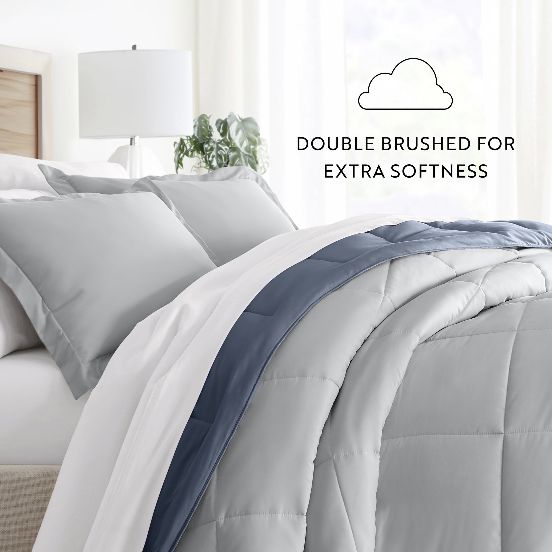 Noble Linens Soft 3-Piece Stone & Light Gray Reversible All Season Lightweight Down Alternative Comforter Set, Full/Queen