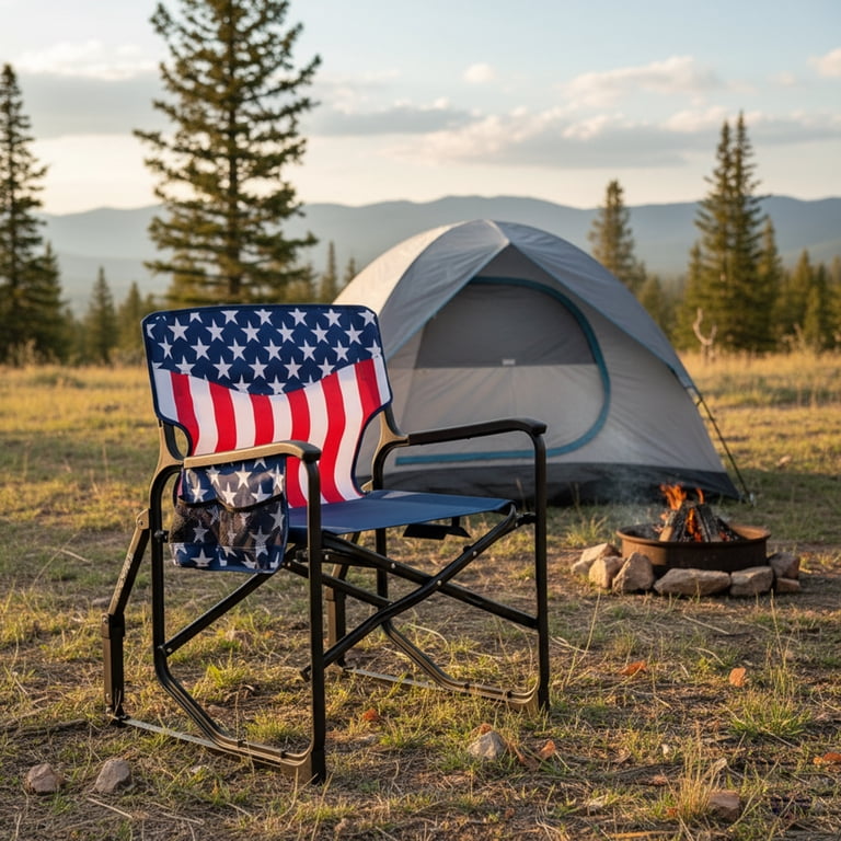 折りたたみアウトドアチェア　星条旗　アメリカ 2脚セット Seina Patriotic Outdoor Foldable Rocking Chair with Armrests, Cup