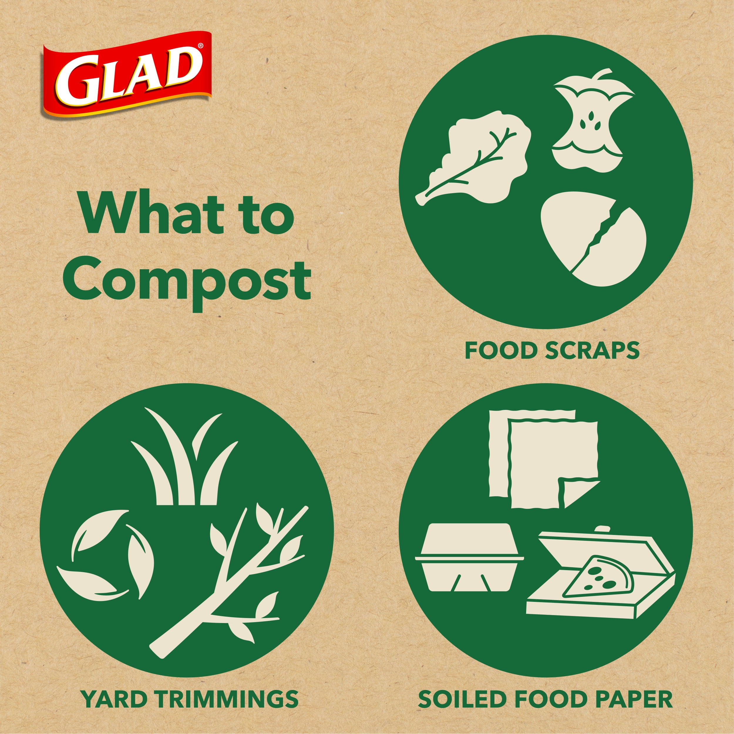 Glad Compost Small Kitchen 2.6 Gallon Trash Bags, Lemon Scent with