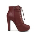 thumbnail image 3 of BLISSFUL STEP Women's Platform Lace Up Strap Block Heels Ankle Boots Burgundy 8.5, 3 of 7