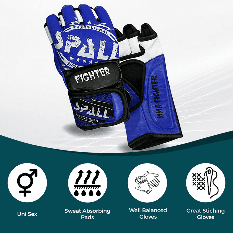 Wrist Half - for Boxing for MMA Arts Gloves Gloves Martial Adjustable Spall Boxing Grappling Gloves, Unisex Gloves UFC, Training Band Large) and Finger (Blue, Pro