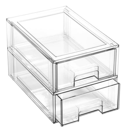 bino | stackable storage drawers  small - 2 pack  clear | the crate collection | storage bins with drawers bathroom organizers and storage organization and storage under sink organizer vanity cabinet