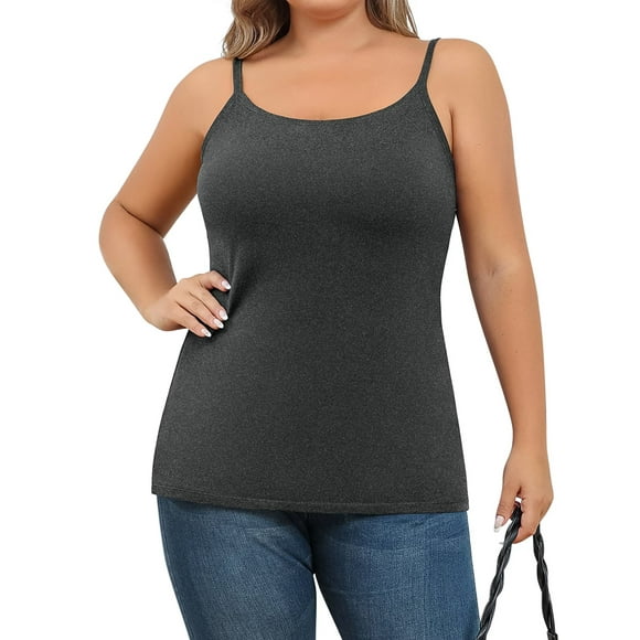 Charmo Cotton Shelf Bra Camisoles Adjustable Spaghetti Strap Tank Tops Scoop Neck Layer Cami S-5X