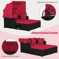 thumbnail image 6 of Topbuy Outdoor Daybed with Retractable Canopy PE Rattan Sunbed with Soft Cushions & Pillows 2 Folding Side Trays Red, 6 of 10