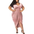 thumbnail image 2 of Brimisal Women's Night Dress Plus Size Sexy V Neck Short Sleeve Solid Ruched Bodycon Party Cocktail Midi Dress, 2 of 5