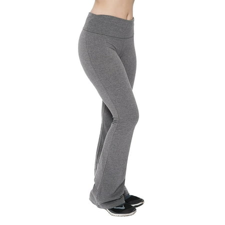 TheLovely Women’s Yoga Pants Fold-Over Waistband Flared Boot Leg Black & Grey Leggings