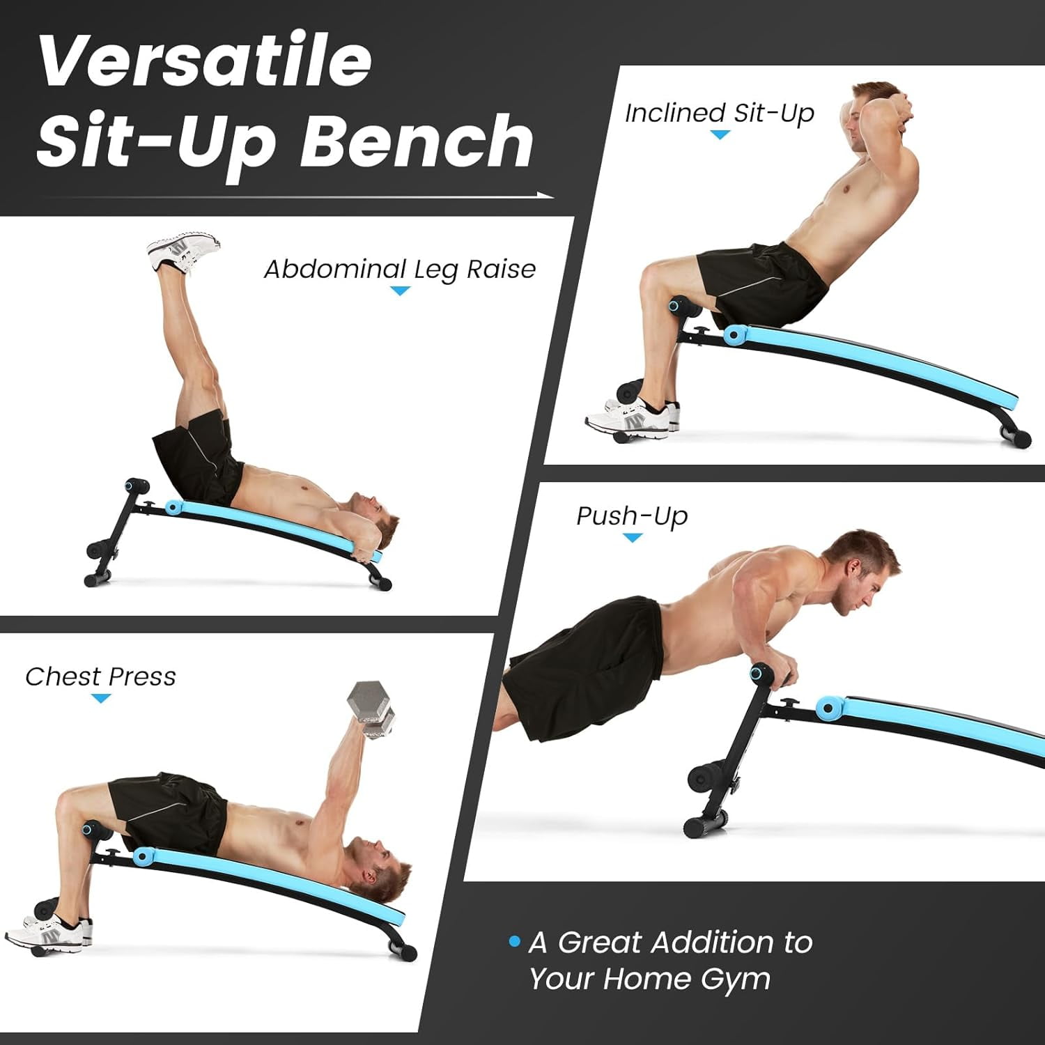 QHTER Sit up Bench, Folding Adjustable Workout Bench for Ab Exercise, Curved Incline/Decline Slant Bench, Foldable Strength Training Weight Bench, Situps Abs Workout Equipment