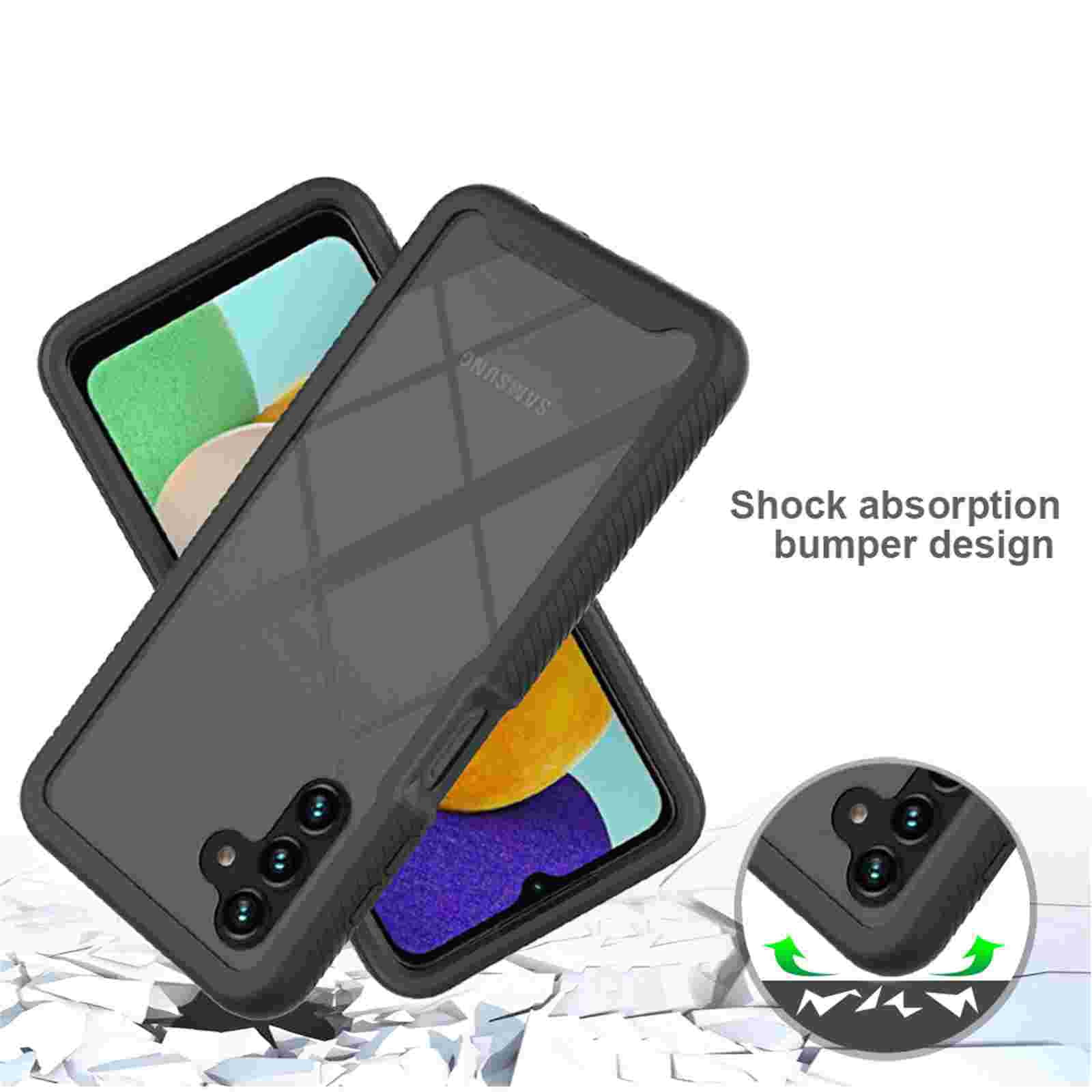 for Samsung Galaxy A37 Phone Case with Screen Protector, Shockproof Soft TPU Bumper Rugged Clear Hard PC Back Shell Anti-Scratch All-inclusive Case Cover for Samsung A37, Black