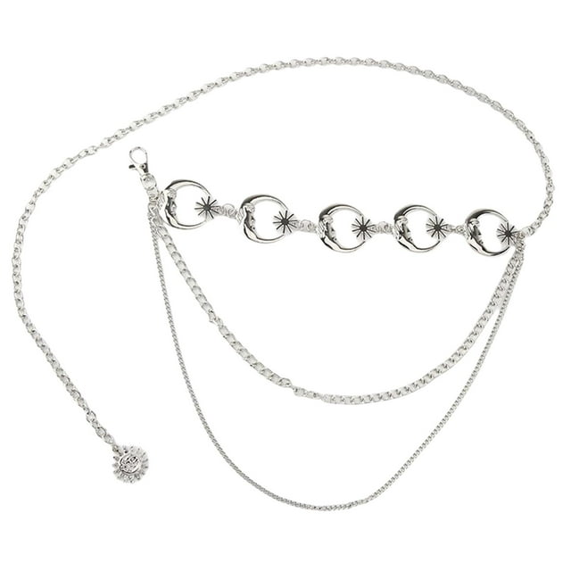 Cinturón De Cadena De Cintura Elegante Para Mujer Cinturón De Cadena De Pantalones Ajustables De Fiesta De 2 Capas StyleB Plata Sunnimix Cadena de la cintura