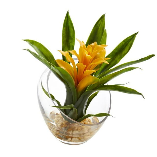 8 Po Broméliacée Tropicale dans un Vase à Angle Arrangement Artificiel&44; Jaune