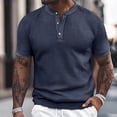 thumbnail image 2 of uikmnh Men's T Shirts European Solid Color Knitted Pineapple Jacquard Texture Men Casual Loose Comfortable Trendy Button Open Neck Short Sleeved T Shirt Size:L, 2 of 7
