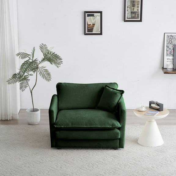 Newboti Furniture Comfy Deep Single Seat Sofa Upholstered Reading Armchair Living Room Chair Green Chenille Fabric, 1 Toss Pillow 18934