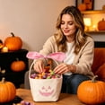 thumbnail image 6 of Sahpxhe Halloween Basket Handheld Bow Embroidered Candy Bag Gift Bags,Pumpkin Ghost Bucket Tote for Trick-Or-Treat,Party Decor and Storage,12.2x6.50in Pink-B, 6 of 6