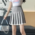 thumbnail image 6 of JGGSPWM Womens Elegant Pleated Mini Skirt Lace Trim Solid Color College Windproof A-line Skirts Gray 2XL, 6 of 9