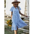 thumbnail image 3 of chouyatou Women's Summer Flutter Sleeve Midi Long Gingham Dress Plaid Button Down Shirt Dress, 3 of 5