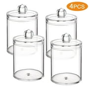 TSV 4Pcs Acrylic Apothecary Jars, 10 oz Qtip Dispenser with Lid, Bathroom Cotton Ball Storage Organizer