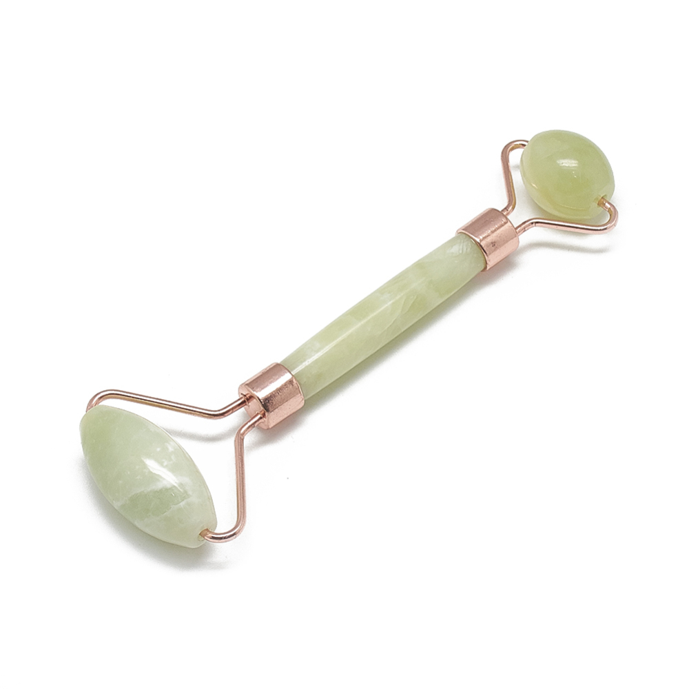 Natural Jade Massage Tools Facial Rollers with Brass Findings Rose Gold Rose Gold 13.5~15.3x4~6x2~2.05cm