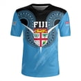 thumbnail image 4 of Camiseta con cuello en V y estampado 3D de la bandera de la República de Fiji Camiseta con cuello en V y emblema gráfico de rugby de Fiji para hombres Camisetas de moda, 4 of 5