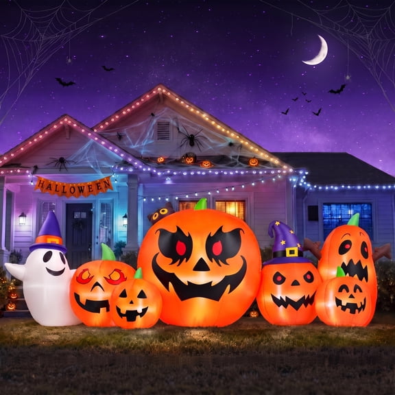 Firstness 7.9FT Halloween Inflatable Pumpkins Ghost with Lights, Halloween Blow Ups Outdoor Decoration for Party