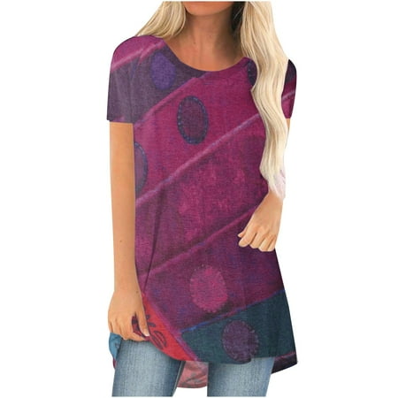 

Womens Tops Oversized T Shirts for Women Women s Trendy Printed Round Neck Short Sleeve T-shirt Blouse Loose Fit Tops Backless Top Womens Tops Clearance 2022 White Crop Top Purple S