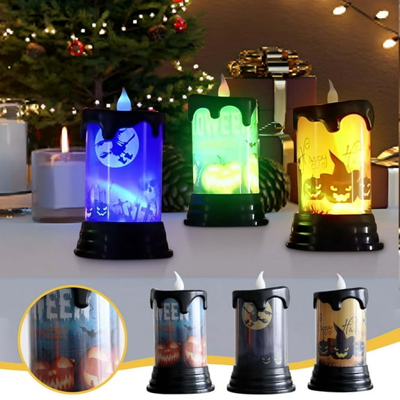 Fnochy Halloween Flameless Candles, Halloween Spinning Water Glittering Flameless Candle , Battery Operated LED Candle,Halloween Decorations For Family,Friends Indoor Home Decor
