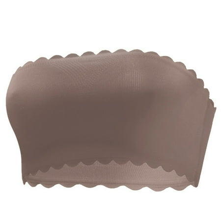 Gnurob Strapless Bras for Women Non-Slip Silicone Bandeau Wirefree Push Up Bralette Seamless Tube Top Bra Thin Breathable Bralettes with Removable Cups Clearance Saving Brown X-Large